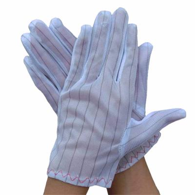 China ESD Gloves Double Sided Sewing Stripe Antistatic ESD Polyester Gloves for sale