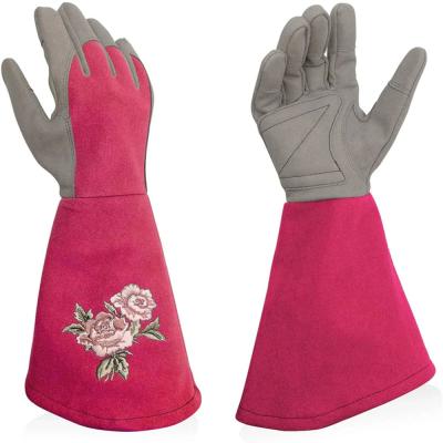 China Puncture Resistance Rose Gray Synthetic Leather Gloves With Long Cuff Rose Pruning Lawn Works for sale