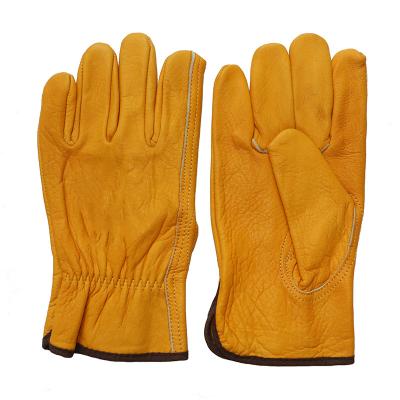 China Driver leather xxl hand protection grain cowhide safety work leather gloves with cotton lining for sale