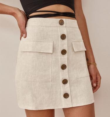 China Summer New Solid Fashionable Breathable Casual Short Beige Women Pencil Mini Skirts for sale