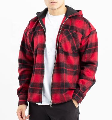 China Winter Streetwear Anti-pilling Casual Men's Long Sleeve Pocket Plaid Flannel Zip Up Hoodie Men for sale