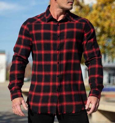 China Wholesale Custom Flannel Shirt Mens Red Black Shirt 100% Cotton Checked Anti-pilling for sale