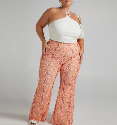 China Breathable Women's Plus Size Pants Printed Casual Fashion High Waist Flared Pants for sale