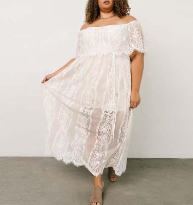 China Viable factory china high quality white dress directly off the shoulder lace dress long plus size lace maxi dress for sale