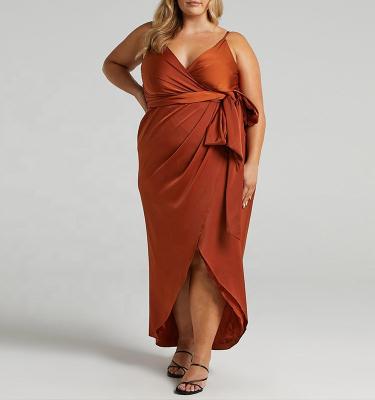 China Viable Plus Size Women Clothing xxxl Formal Dress Satin Wrap Maxi Plus Size Dress for sale