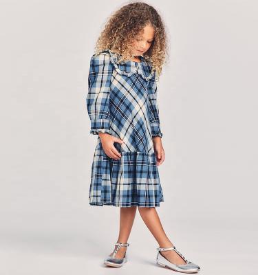 China Washable Kids Clothes Autumn Winter Clothing Little Girl Ruffle Trim Collar Long Sleeve Plaid Dress for sale