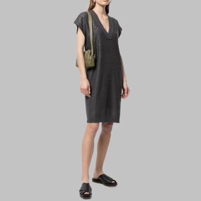 China Women's Suspender Dress Silk Canvas Mid-Length V-Neck Dress Mid-Length Italian Women's Sweater Autumn B Anti-wrinkle 22 for sale