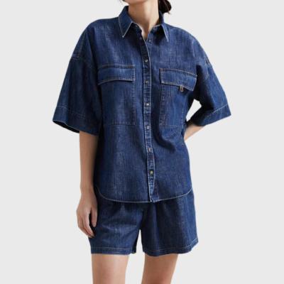 China Women's lightweight high-end QUICK-DRY and summer luxury since large size gold silk women's denim suit two-piece set loose temperament in stock for sale