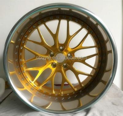 China Brush Gold Clear Aluminum Coat Spoke 3 Pcs Forged Car Wheel for sale