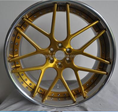 China Aluminum Mirror Polish Lip , Brush Concave Forged Gold Clear Coat Center Wheel for sale