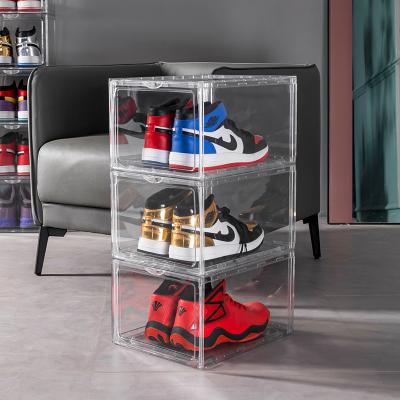 China Best Viable Design Clear Transparent Open Door Style Home Display Shoe Storage Box With Custom Logo for sale