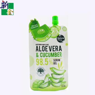 China Safety 50ml Cosmetic Use Special Shape Glossy Printing Portable Holder Up Pouch With Spout For Aloe Vera Jel for sale