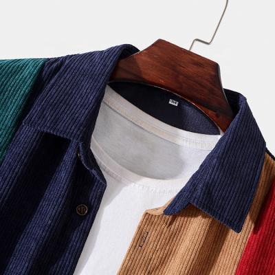 China 2022 OEM Wholesale Breathable Casual Men's Color Matching Corduroy Shirt for sale