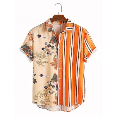 China Stripe Mens High Quality Style Printed Stand Nation Summer Breathable Shirts Loose Short Sleeve For Mens Hawaiian T-shirt for sale