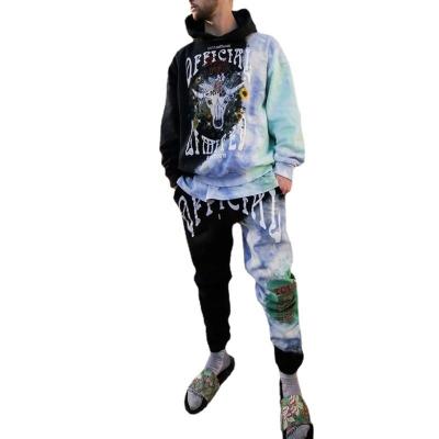 China High Street QUICK DRY Custom Logo Set Men's Tie Dye Sweatpants And Hoodie Two Piece Set for sale