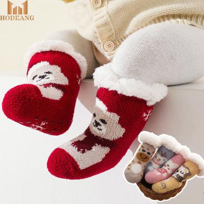 China Wholesale Super Thick Sporty Baby Christmas Cartoon Socks Non-slip Coral Fleece Socks Kids Floor Socks for sale