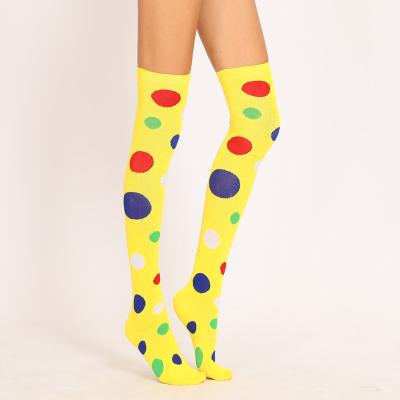 China Antibacterial Christmas Performance Clown Dance Socks Polka Dot Yellow Over The Knee Socks for sale