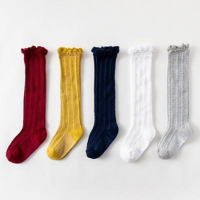 China Winter Antibacterial Cotton Ruched Baby Socks Cable Knit Kids Knee High Socks for sale