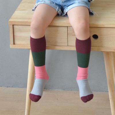 China Korean colorful striped children's long socks antibacterial slouch girl's knee high socks for sale