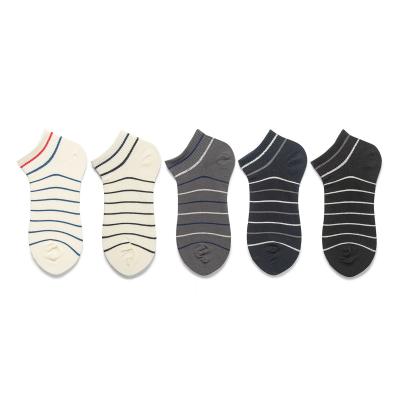 China Summer Wholesale Black Breathable Cotton Socks Striped Colorful Mens Ankle Socks for sale