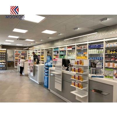 China MOOKOO Retail Store Direct Selling Pharmacy Shop Display Furniture High Quality Customized Pharmacy Showcase for sale