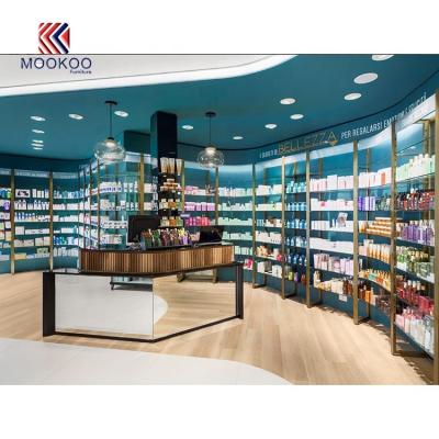 China Modern High-end Style Retail Shop Pharmacy Shop Interior Display Furniture Design Farmacia Store Cashier Counter for sale