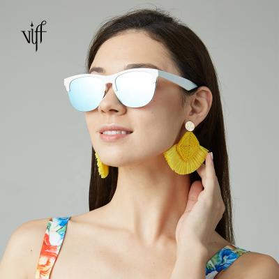 China VIFF Semi Rimless Semi Rimless Repurposed Oversized Half Round Sunglasses HP191033 Ladies Reflect Rimless Sunglasses for sale