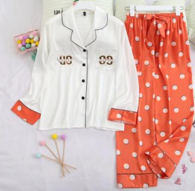 China Newest Design SHINY QUICK DRY Nightgowns Long Sheath Top Women Dot Printed Sleepwear Pajamas For for sale