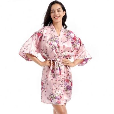 China Best Design Floral Bride's Sleepwear Robe Long Sleeve Print Thermal SHINY Silk Pajamas Robe For Women for sale