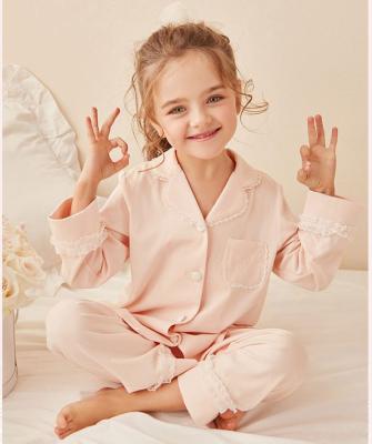 China Girl's New Fashion SHINY QUICK DRY Patchwork Lace Up Solid Color Cotton Sleepwear Lolita Turndown Collar Pajama Sets for sale