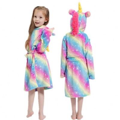 China Lovely Breathable SHINY New Arrival Rainbow Color Printed Hooded Kids Bathrobe Flannel Homewear for sale