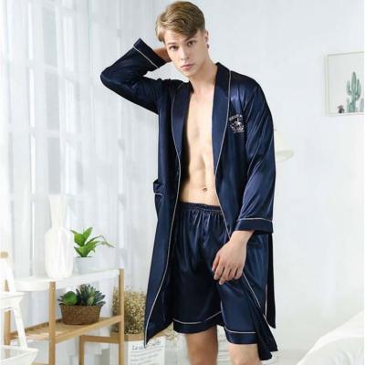 China Lowest Price SHINY QUICK DRY Men's Spring Long Robe Suit Silk Wrapped Bathrobe Summer Ice Silk Long for sale