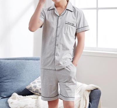 China Pajamas Set 2021 Summer SHINY Side Shortsleeve Cotton Fashionable White Top and Shorts Homewear Men's Pajamas for sale