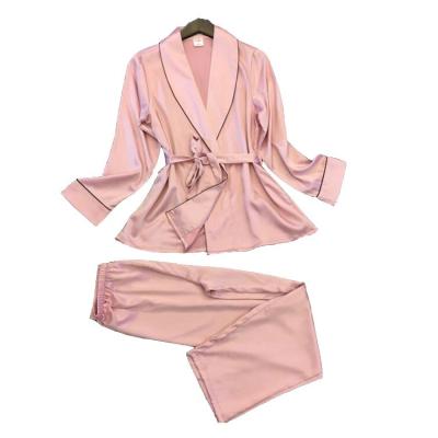 China QUICK DRY custom made high quality satin factory solid color sleepwear silk pajamas for wSHININGn for sale