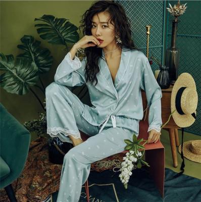 China WSHININGn high quality QUICK DRY long sleeve pajamas 2 piece silk sleepwear sets 2020 for sale