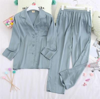 China RTS QUICK DRY Solid Silk Pajamas Long Sleeve 2 PC HSHININGwear for WSHININGn for sale