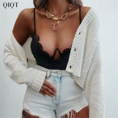 China Breathable Autumn Long-Sleeved Short Sweater Jacket Pure Color Knitted Simple Jacket Women for sale