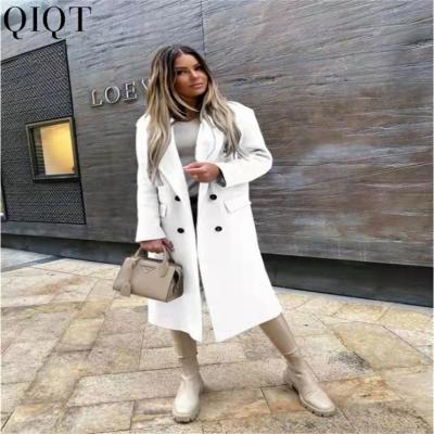 China Best-selling SHINING Women's Suit Collar Breathable Autumn Winter Double-Breasted Woolen Coat Solid Color Knee Length Jacket for sale