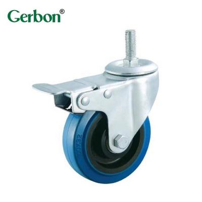 China Modern Caster Swivel Stem Medium Duty Elastic Rubber Wheels With Lock Brake for sale