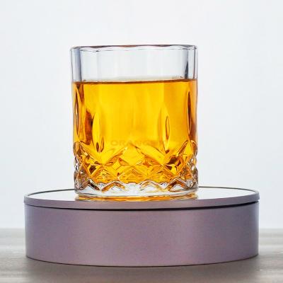 China European Style Heavy Low Clear Whiskey Mug Luxury Gorgeous Engraved Custom Glass Mug for sale