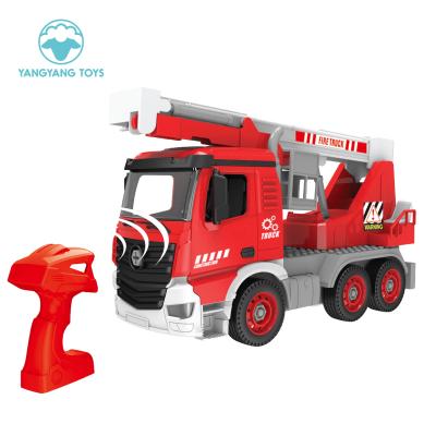 China 1:14 DIY RC Hobby 2.4G RC Emergency Rescue Fire Engine Swivel Ladder 54 Pcs Fire Fighting Trucks Remote Control Car Toy for Kids for sale