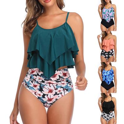 China Lift Up Plus Size Swimwear Women Bikini Top Sets Ruffle Girls Tankini Swimwear Cheap Halter Two Piece Swimsuits for sale