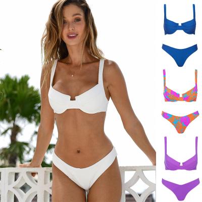 China 2022 Plus Size OEM Custom Recycled New Wholesale Women Designer High Cut Triangle Bikini Slit Beach Wear Modest Sexy Fitness Swimwear for sale