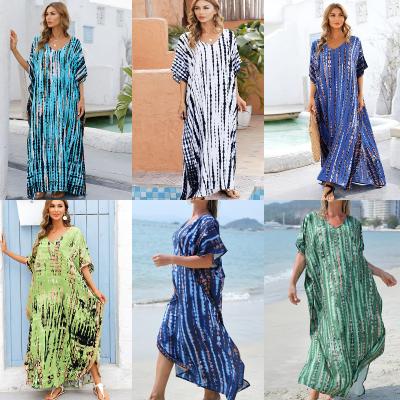 China Factory Wholesale Holiday Floral Print Plus Size Boho Kimono Beach Dress, Short Beach Maxi Sleeve Blouse Casual Dress for sale