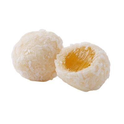 China Natural durian flavor centerfilled coconut covered soft candy ball for sale