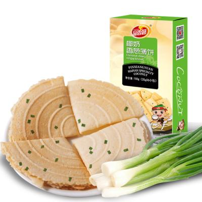 China New Arrival Natural High Quality Chives Flavor Crispy Thin Biscuit Cookie Snacks Made From Fresh Coconut for sale