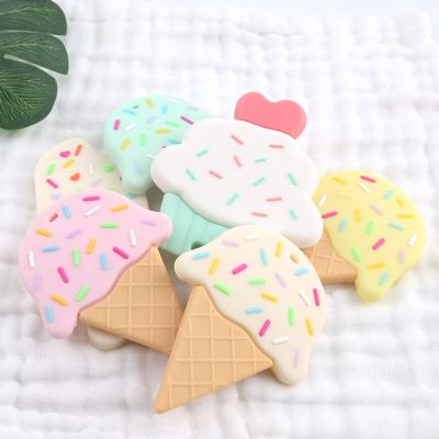 China Soft Ice Cream Baby Teether Silicone Soft Toy Silicone Baby Dessert Teether for sale