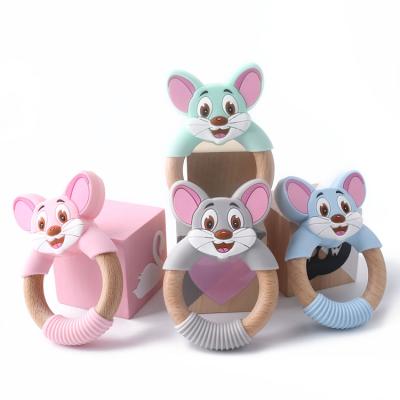 China Soft Baby Teether from Toy Silicone Mouse Beech Wooden Ring Organic Christmas Teething Toys for sale