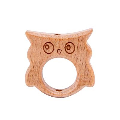 China Eco-friendly Natural Wood Beads Owl Shape Necklace Bracelet Accessories Animal Beech Wood Loose Beads for sale