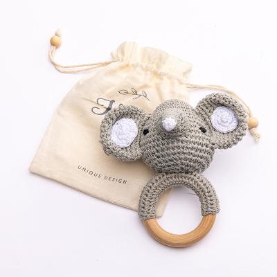 China Gift &Safety Soft Toy Baby Teether Sensory Toy Organic Cow Crochet Woodem Ring Natural for sale